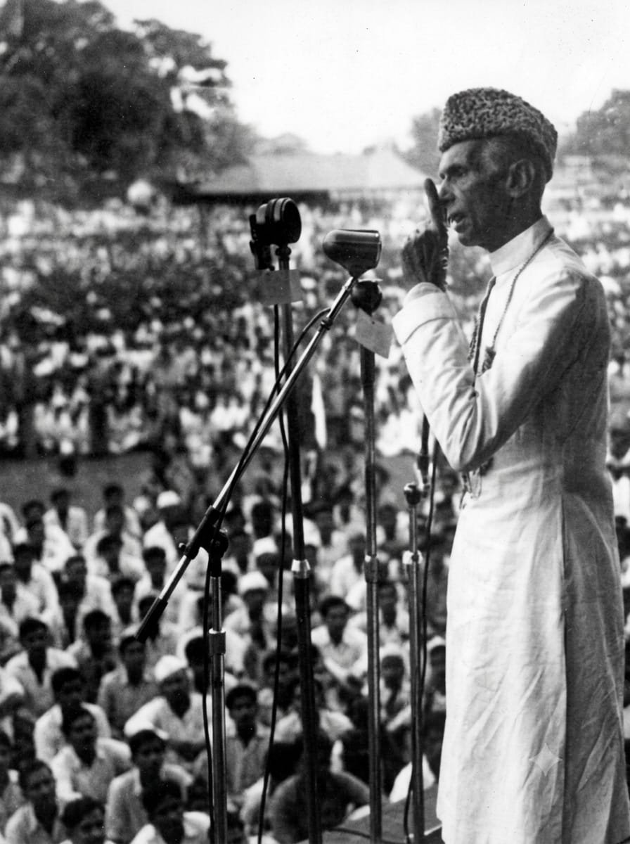 Muhammad Ali Jinnah addressing a rally